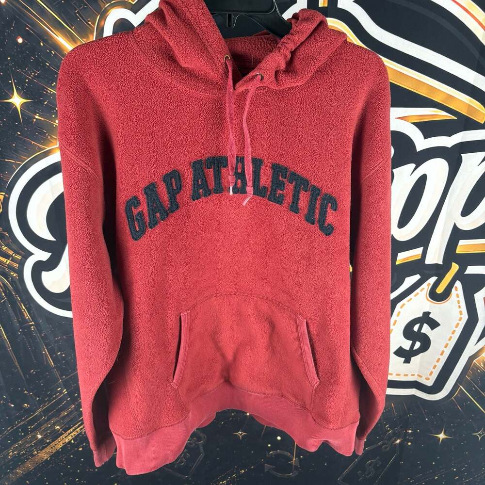 Vintage Gap Hoodie Mens Small Red 2000s Y2K Fleece Spell Out